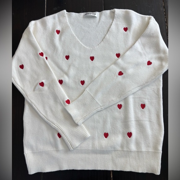 ECOWISH White Heart Patterned Valentines Women's Sweater - Picture 6 of 9